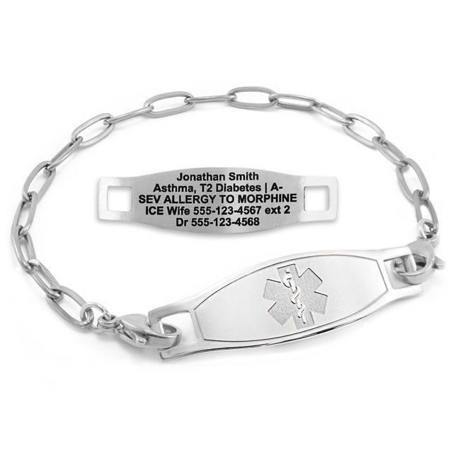 MedicEngraved Stainless Steel Custom Medical Alert Bracelet - 4mm Paperclip Link