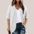 thumbnail image 2 of Plebaso Womens Plus Size Cardigan Short Sleeve Summer Cardigans Open Front Casual Blouses with Pockets, 2 of 7