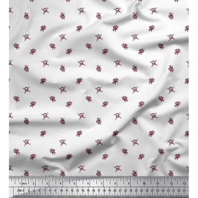 Soimoi Tissu Crêpe polyester Floral, Os Croisés & Tissu de Couture Imprimé Skull Yard 42 Pouces de Large