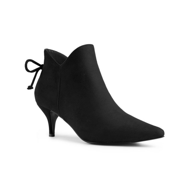 Unique Bargains Women's Pointy Toe Kitten Heel Ankle Booties