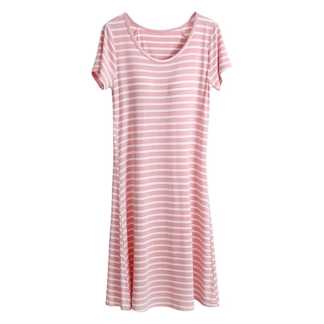 TSADFHJI Ensemble de Pyjama de Noël pour Femme, une Chemise de Nuit à Manches Courtes avec un Motif Rayé Rose et Blanc. Ce Vêtement de Nuit Estival Léger, Doté d'Un Coussinet de Poitrine pour Plus de Confort, Est Parfait pour Se Détendre Ou Dormir. Fait Partie de la collection de Vêtements de Nuit et Chemises de Nuit pour Femme, Offert en Taille TG.