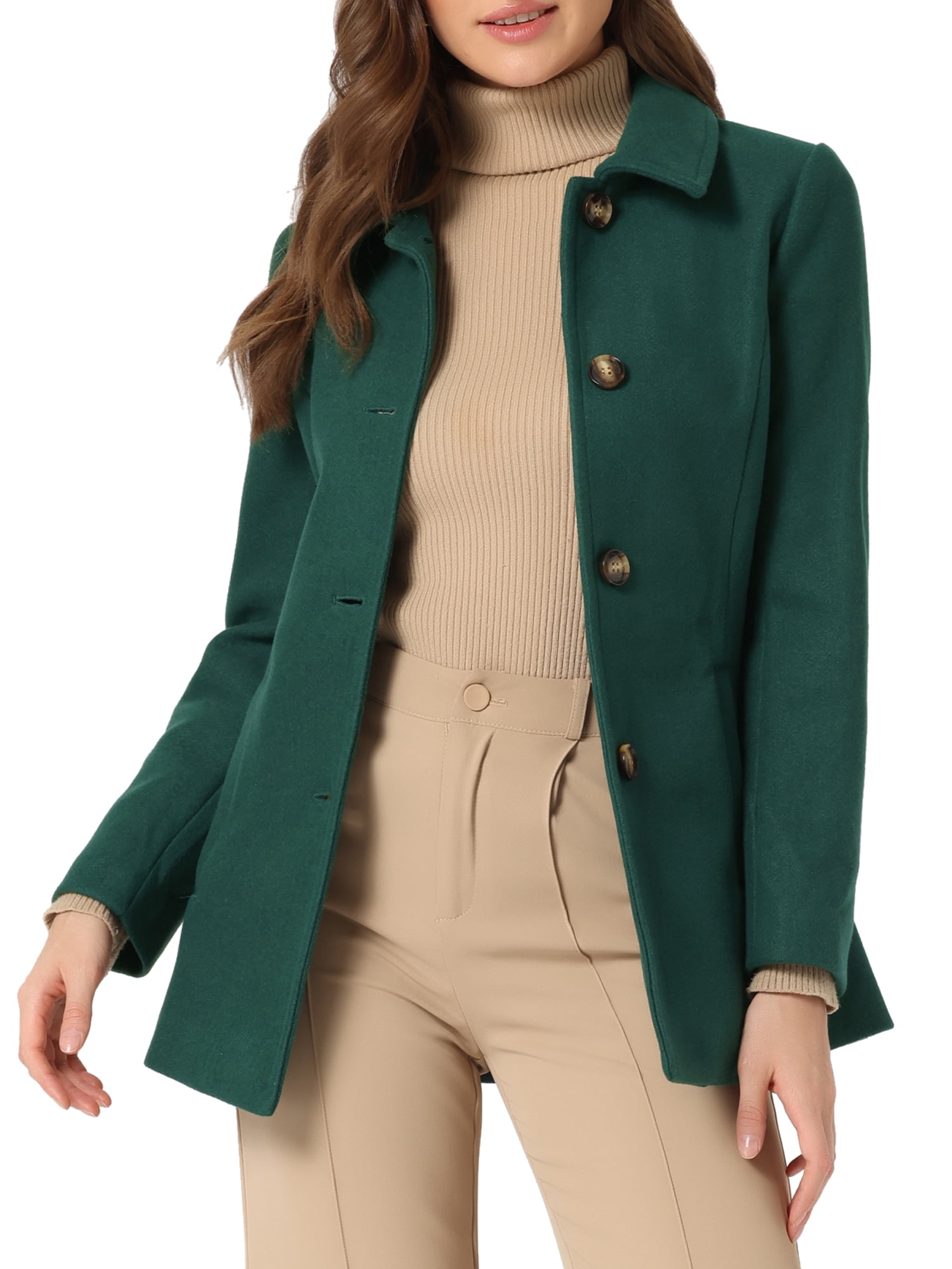 INSPIRE CHIC Manteau pour Femme à Col Peter Pan, Simple Boutonnage, Pardessus, TP Vert Foncé