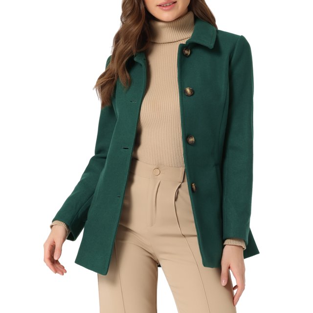 INSPIRE CHIC Manteau à Col Simple pour Femmes Peter Pan Vert Foncé