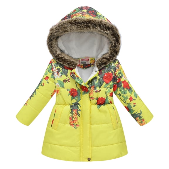 dmqupv Boy Winter Coat Toddler Girls Winter Long Sleeve Fashion Thick Warm Hooded Fleece Soft Coat Fleece Paraks Yellow,Size for 4-5 Years