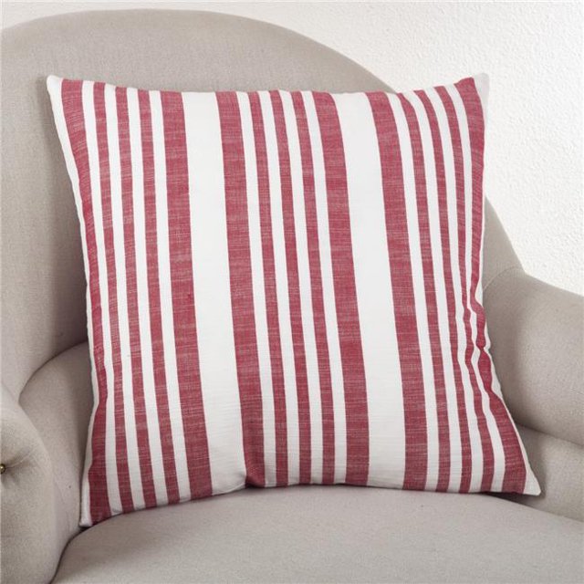 SARO 1952.R20S 20 in. Square Coastal Stripe Down Filled Throw Pillow Red