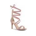 thumbnail image 1 of BLISSFUL STEP Women's Open Toe Stiletto Heeled Lace up Solid Sandals Dust Pink 6, 1 of 7