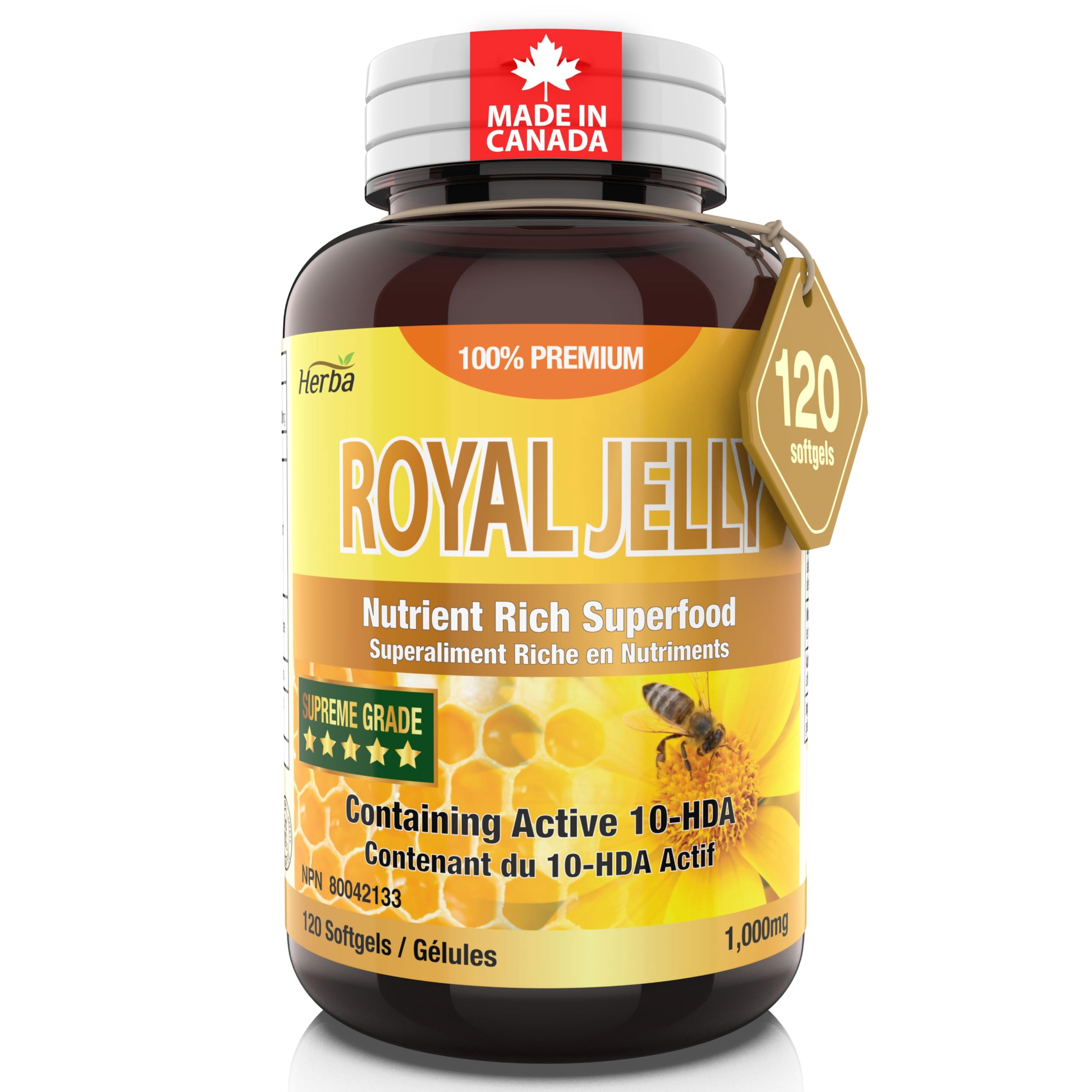 Herba Royal Jelly Capsules 1000mg - 120 Softgels | Made in Canada
