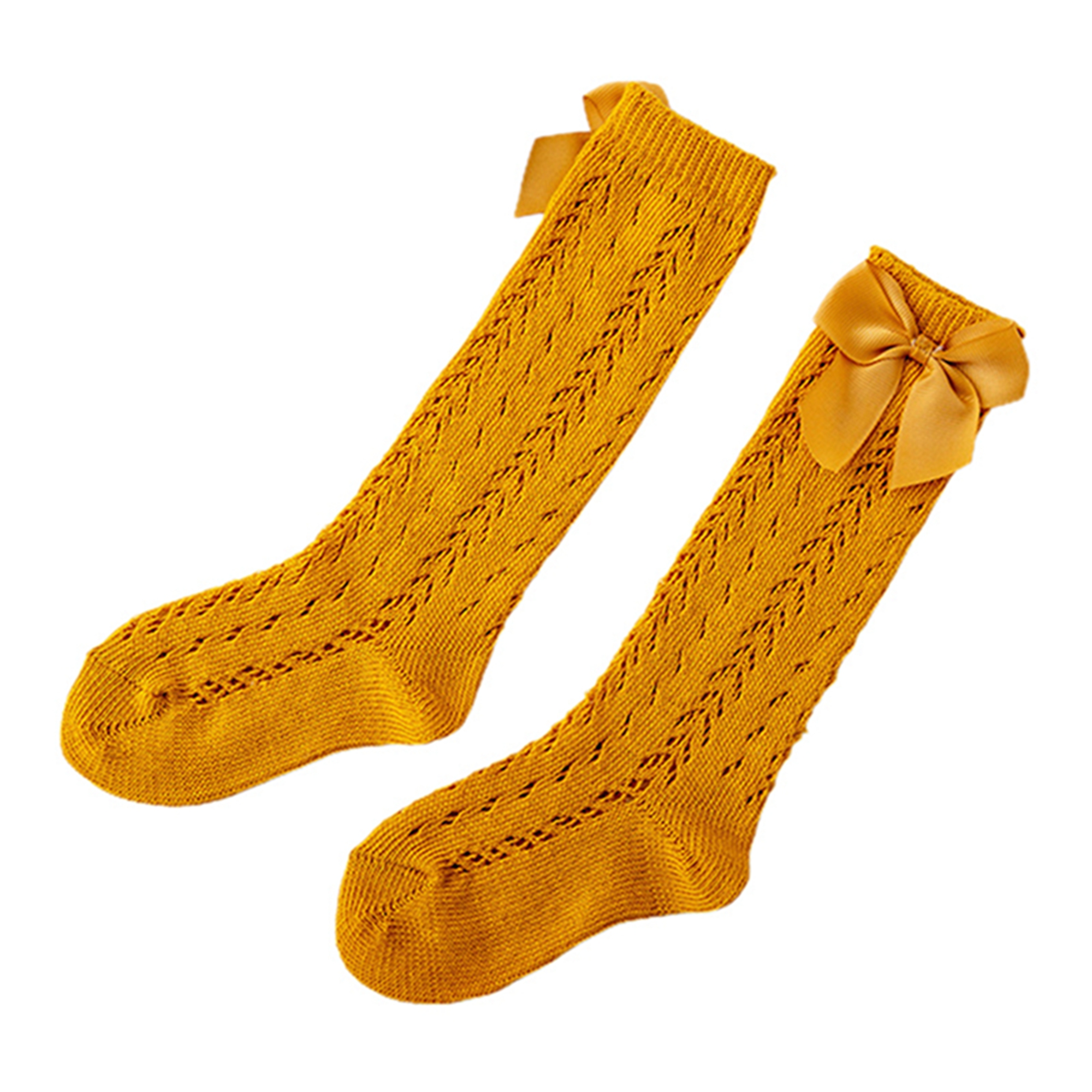 Faithtur Toddler Girls Summer Mesh Socks Solid Color Mid Tube Breathable Hollow Bows Princess Socks
