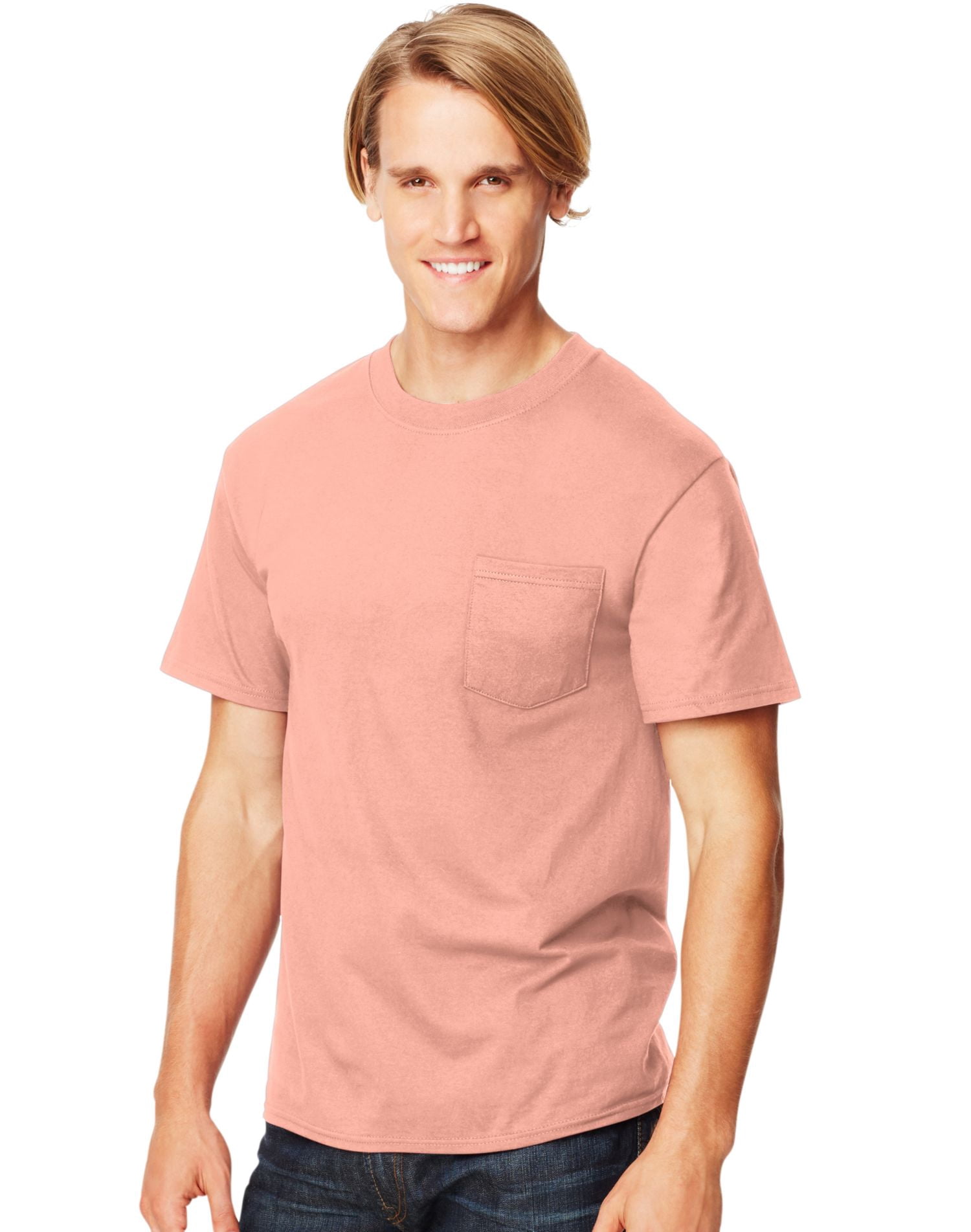 Hanes Beefy-T Men`s Pocket T-Shirt, S, Candy Orange