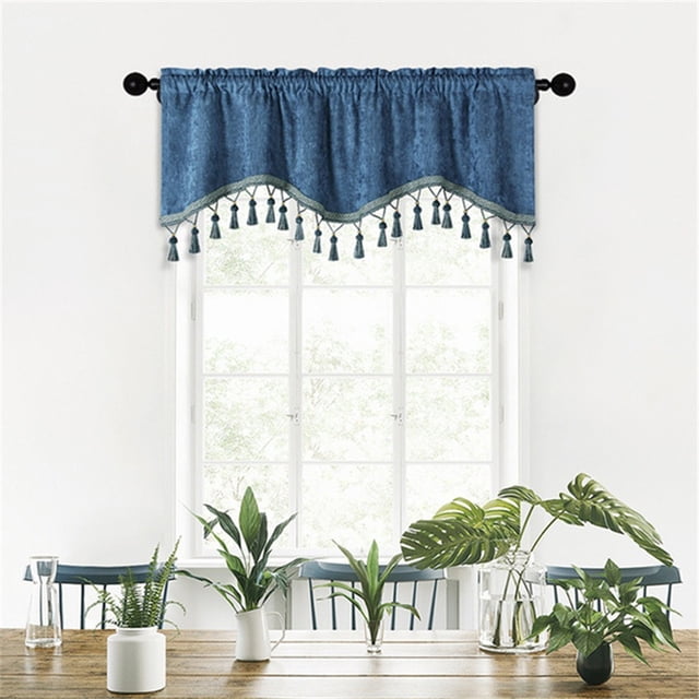 ZENGHUIJ Elegant Fringed Window Curtains Patterned Rod Panels Stylish Short Drapes For Home Decor