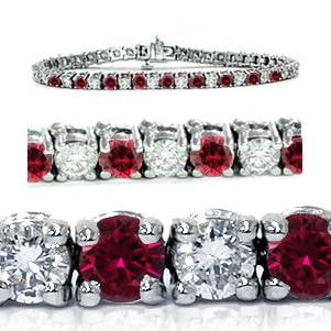 9.00Ct Ruby & White Diamond Tennis Bracelet 14K White Gold