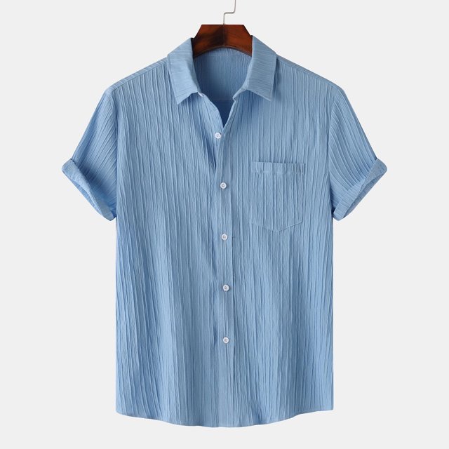 Dvkptbk Men Casual Solid Turndown Short Sleeve Button Closure Shirt Hawaii Blouse