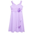thumbnail image 3 of MSemis Kids Girls Elegant Flower Girl Dress Sleeveless Ruched Bodice Cascading Ruffle Wedding Party Dress Lavender 14, 3 of 7
