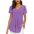 thumbnail image 1 of Timegard Hauts pour Femmes Été Chiffon Col en V Manches Courtes Pétale Blouse Plissée Fluide Tunique Décontractée Hauts, 1 of 6