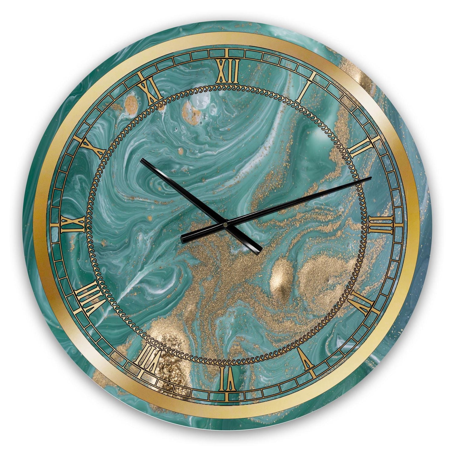 Designart Marbre Nature Vert et Or horloge murale