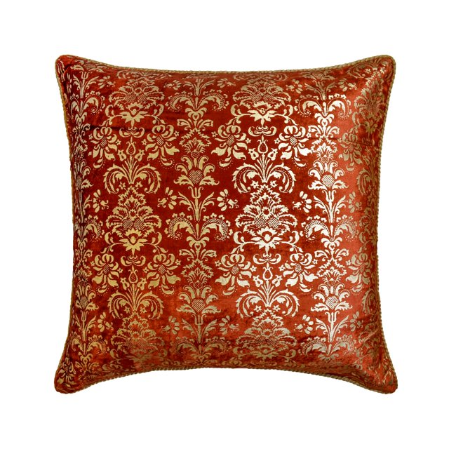 Decorative Rust 22"x22" (55x55 cm) Throw Pillows, Velvet Gold Foil Throw Pillows For Couch, Damask Pattern Modern Style - Rust Festive