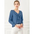thumbnail image 2 of INSPIRE CHIC Women's Ruffle V Neck Elegant Office Work Chiffon Blouse Top, 2 of 6