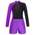 thumbnail image 4 of renvena Girls Gymnastics Leotards and Shorts Set Rhinestone Long Sleeve Ballet Unitard Biketards Purple 8, 4 of 5