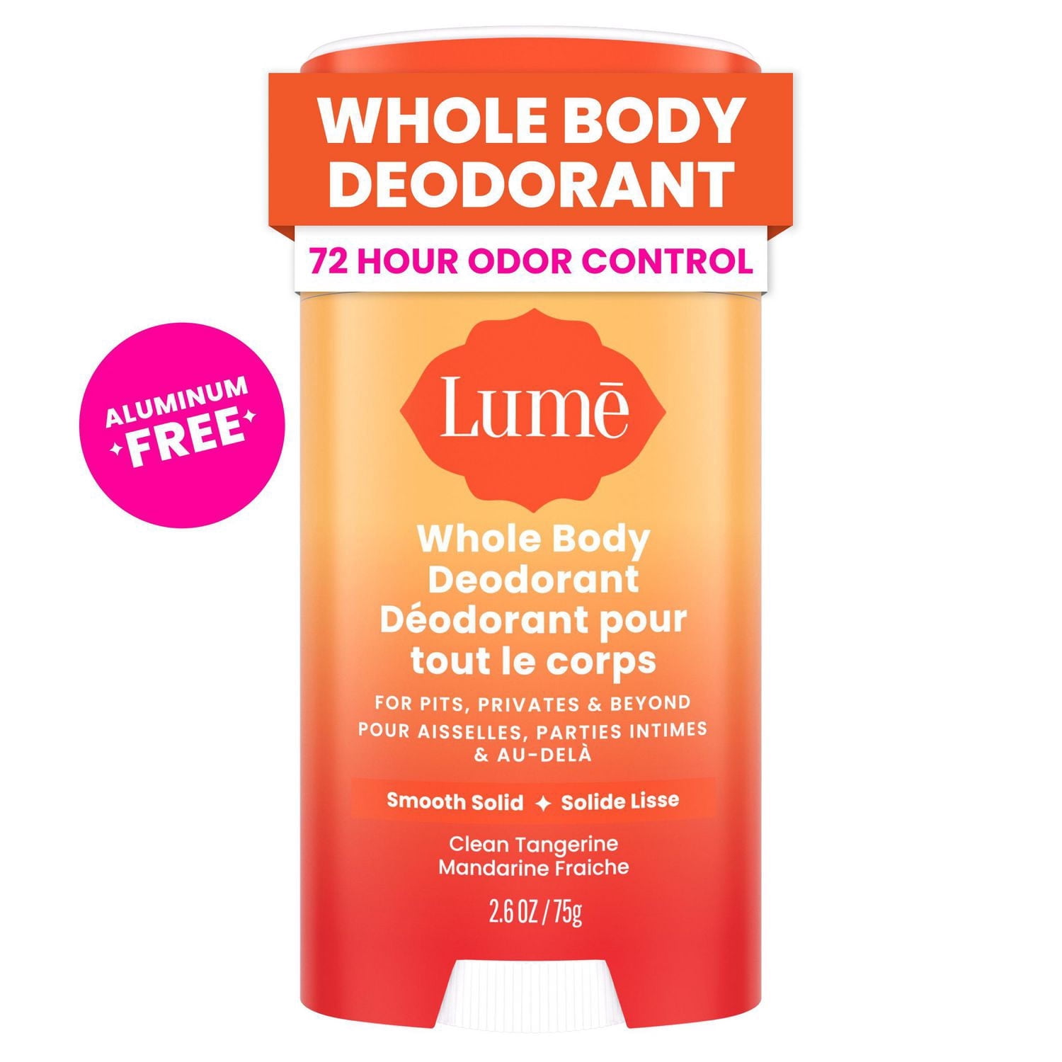 Déodorant féminin Lume pour Tout le Corps - Stick Solide Doux - Sans Aluminium - Parfum Mandarine Fraîche, 74g