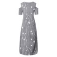 thumbnail image 4 of JULMCOMO Robes Grande Taille pour Femmes 5x Robe d'Été à Épaules Dénudées pour Invitée de Mariage Tendance à Imprimé Floral à Manches Courtes Col Ras du Cou Longue Robe Violet 5TG, 4 of 6