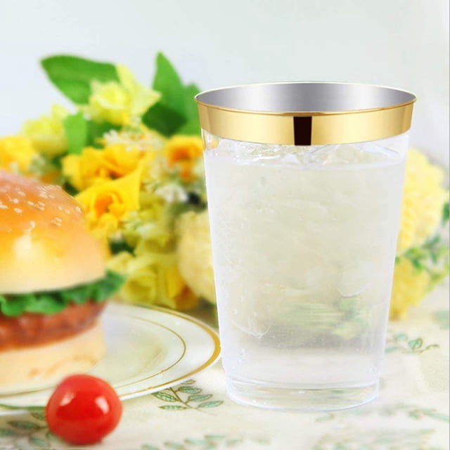 25Pcs Juice Cup Transparent Large Capacity Plastic Rimmed Disposable Water Glass Party Accessories