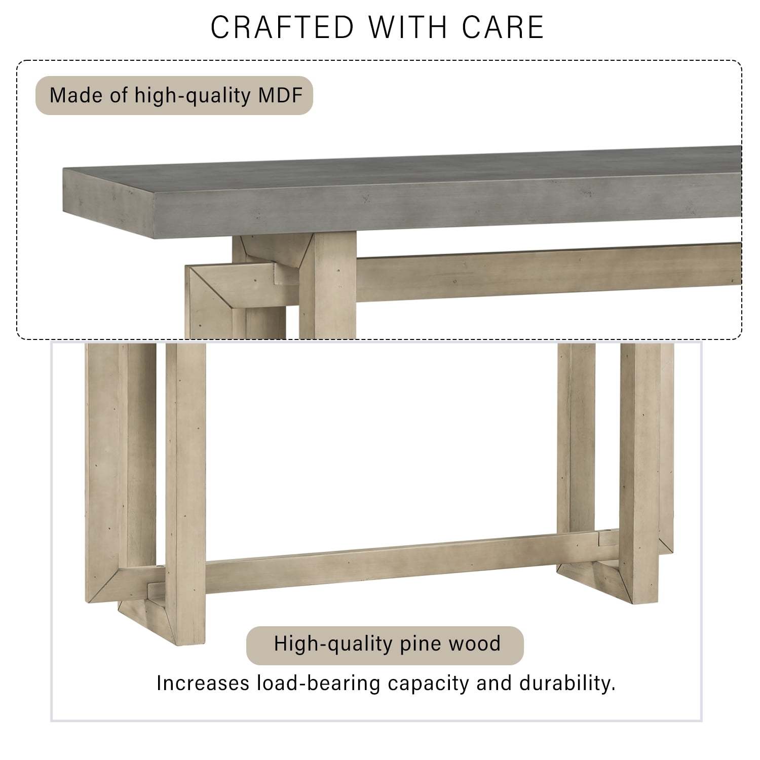 Noble House Table d'Entrée Peinte 59,1 Pouces, Console Design Triple Rectangle en Placage de Pin avec Pieds en Pin Épais, Extra Long, Gris