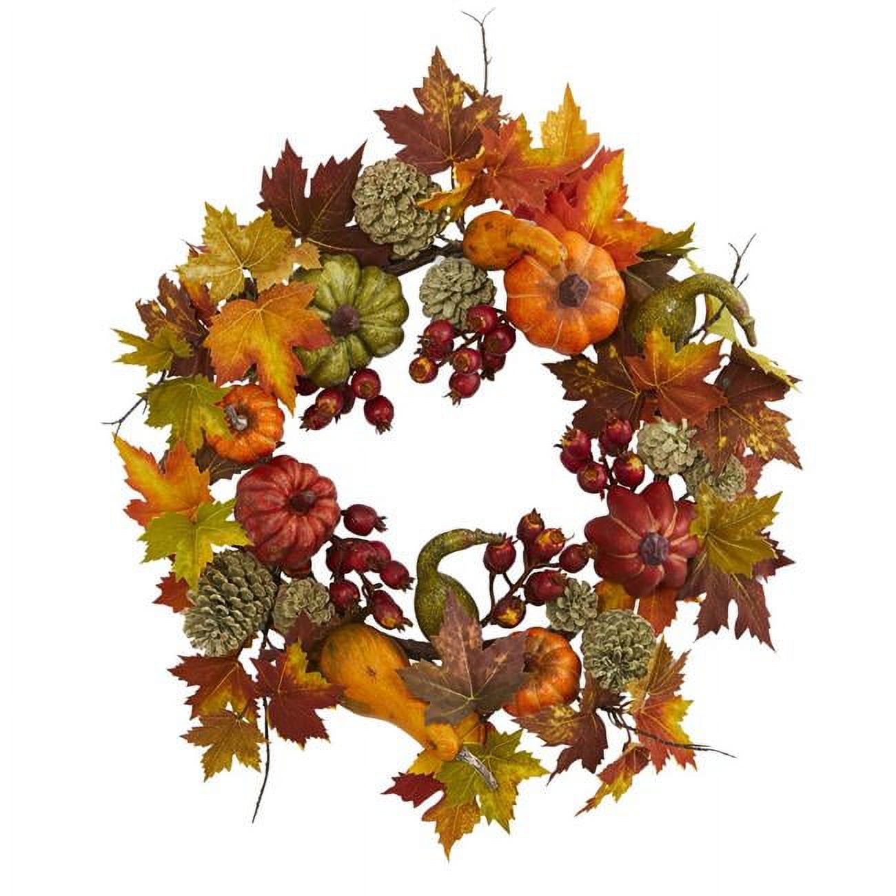 Nearly Natural 4163 24 in. Pumpkin, Gourd, Berry & Maple Leaf Wreath