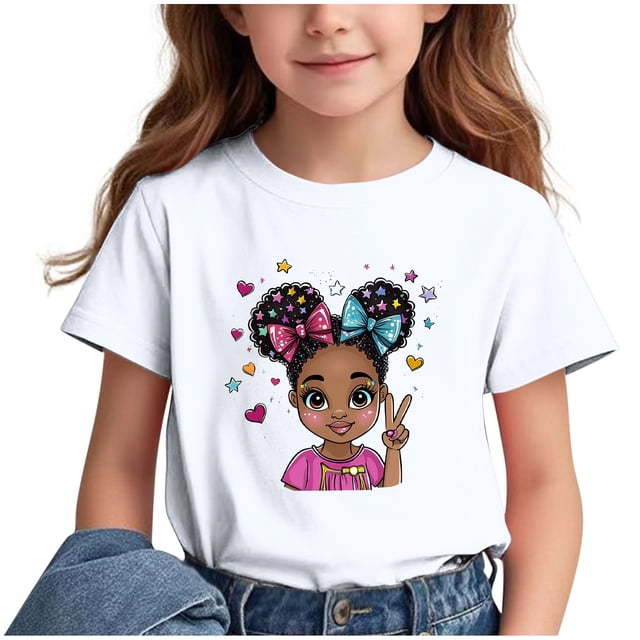 T-shirts Graphiques pour Fille Col Rond Manches Courtes Mignons Hauts d'Été T-Shirts