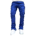 thumbnail image 2 of Fortune Men's Straight Leg Jeans Stacked Denim Jeans Ripped Distressed Destroyed Biker Jean Washed Denim Pants Streetwear Clothes, 2 of 7