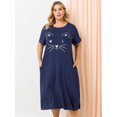 thumbnail image 2 of Agnes Orinda Nuisettes pour Femmes Grande Taille Fête des Mères Col Rond Manches Courtes Robe de Nuit Imprimé Chats Pyjamas Détente Maison avec Poche 2X Bleu Marine, 2 of 6