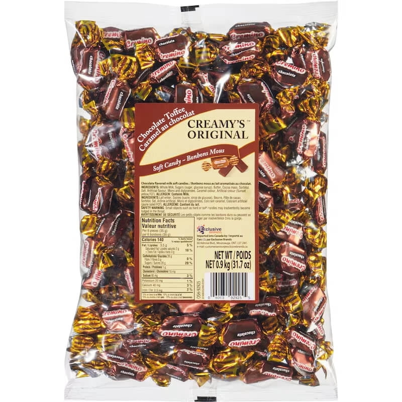 EXCLUSIVE BRANDS Chocolate Toffee  Creamy Originals Soft  Bulk Candy 31.7oz/0.9 kg