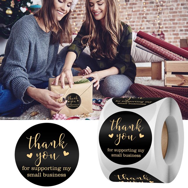 1 Roll Thank You Sticker DIY Letter Printing Residue-free Waterproof Thanks Gift Holiday Tag Sticker for Festival