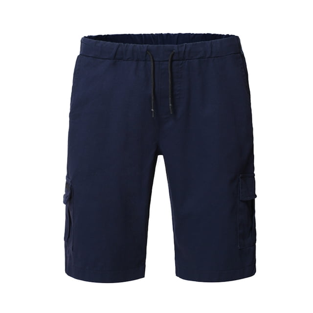 Mens Shorts Casual Solid Color Pocket High Waist Drawstring Knee Length Shorts Pants with Multi Pockets