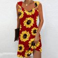 thumbnail image 2 of Penkiiy Robes d'Été pour Femmes 2024 Décontractées Imprimées Amples Couleur Unie Col Rond Tempérament Élégantes Robes Dos Nu m Rouge, 2 of 5