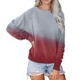thumbnail image 1 of T-shirts pour Femmes Automne Hiver Col Rond Manches Raglan Dégradé T-shirt Décontracté Ample Hauts à Manches Longues pour Femmes en Liquidation, 1 of 4