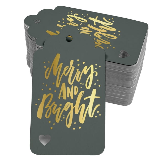Inkdotpot Gold Foil Paper Hang Tags Merry And Bright Christmas Favor Tags 50 Pieces