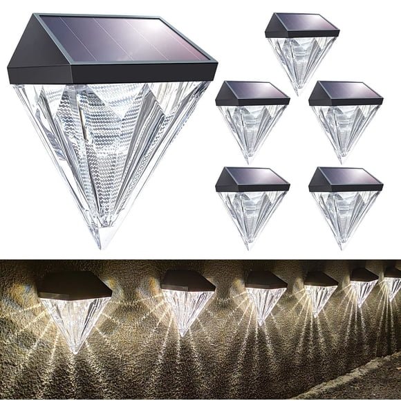 Amdohai 6 Pack Solar Deck Lights Diamond Figurine Fence Post Lights Outdoor Lighting Garden Decorative - Permanent on All Night