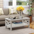 thumbnail image 2 of HOMCOM Table Basse Style Ferme avec Dessus en Verre Trempé et Tablette de Rangement Inférieure, pour Salon et Chambre, 2 of 10