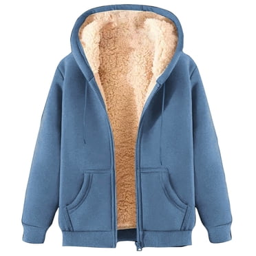 Chandail à Capuchon pour Hommes Hiver Épais Doublé Sherpa Chandail à Manches Longues Fermeture Éclair Complète Molleton Poche Kangourou Chandails Bleu m