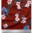 thumbnail image 3 of Soimoi Red Heavy Canvas Fabric Peach Floral & American Robin Bird Decor Fabric Printed BTY 58 Inch Wide, 3 of 3