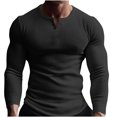 thumbnail image 1 of Yuyuzo Mens Long Sleeve Shirts Slim Fitted Ribbed Solid Color Button V-Neck Fall Casual Plain Tops, 1 of 6