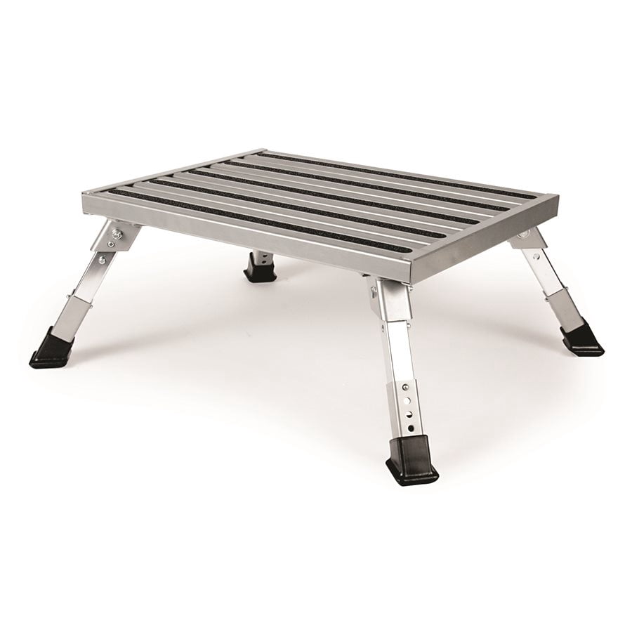 Camco Folding Aluminum Step Stool Platform, Adjustable Height for RV and Trailer, Silver