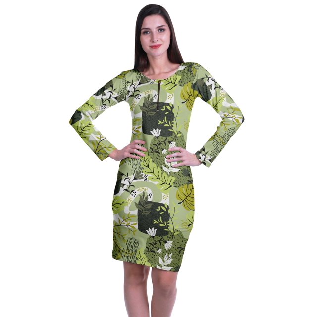 Moomaya Womens Full Sleeve Printed Midi Length Printed Bodycon Dress