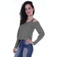 thumbnail image 3 of Moomaya Womens Cold Shoulder Short Top Solid Full Sleeves Summer Tee Tops, 3 of 6