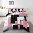 thumbnail image 1 of YST Geometric Square Bed Comforter Set Pink Black Grey White Bedding Set For Kids Girls King,Grid Sequins Comforter Set Modern Stylish Quilt Duvet Soft Lightweight Room Decor, 1 of 6