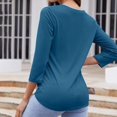 thumbnail image 4 of Timegard Womens Tops V-Neck Button 3/4 Sleeve Solid Color Tee Shirts Casual Tunic Tops for Leggings, 4 of 6