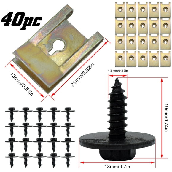 Pack of 40 U Nut Hex Bolts for Efficient For BMW Speed Fastener Undertray Sheet Metal Clip Fixing (80 characters)