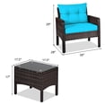 thumbnail image 2 of Gymax 3PCS Patio Outdoor Rattan Furniture Set w/ Coffee Table Turquoise Cushion, 2 of 10