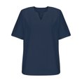 thumbnail image 3 of Shirts for Men, Mens Solid Color Round Neck Irregular Pullover Short Sleeve V-neck Blouses Shirts, 3 of 5