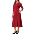 thumbnail image 4 of INSPIRE CHIC Robe de Travail pour Femme Ligne A Manches 3/4 Robe Midi Élégante TG Rouge, 4 of 6